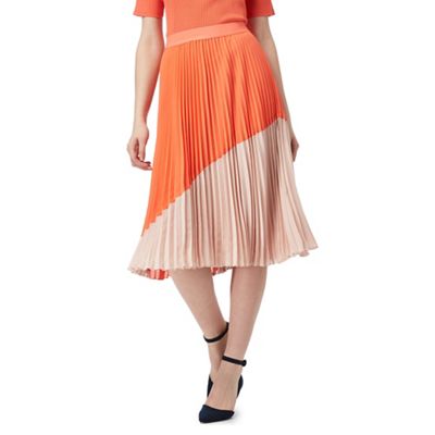 Orange colour block pleated skirt